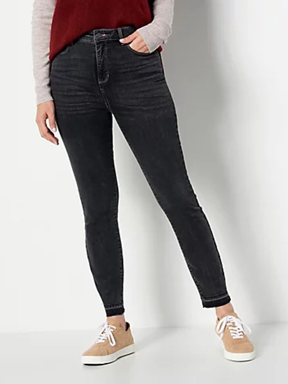 Susan Graver Stretch Denim High Waisted Skinny Jeans Grey Women's Petite 12